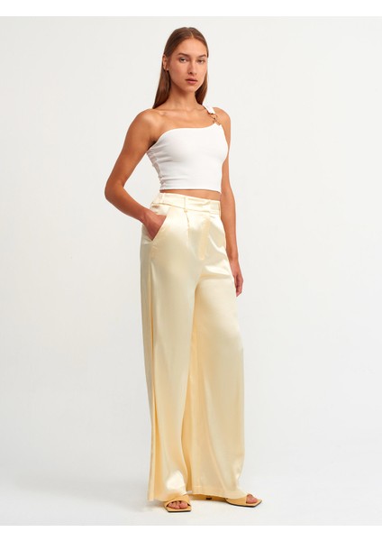 3781 Tek Omuzlu Crop Top-Ekru