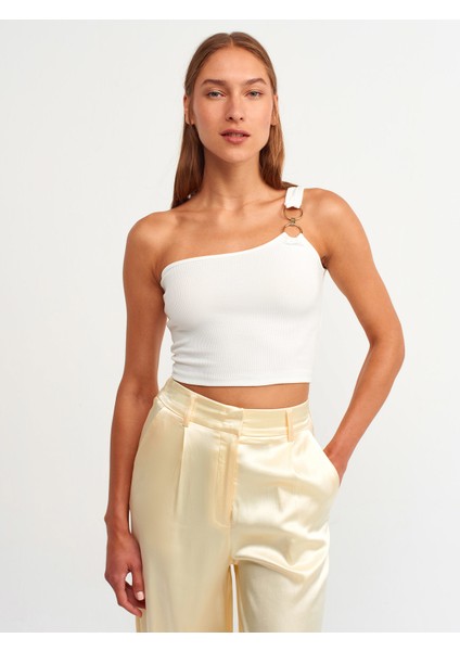 3781 Tek Omuzlu Crop Top-Ekru fiyatları