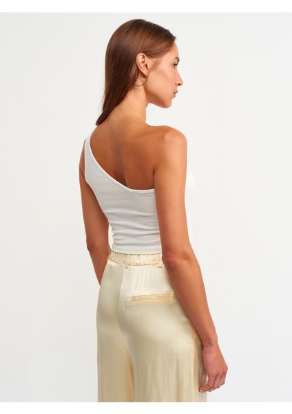 3781 Tek Omuzlu Crop Top-Ekru modelleri