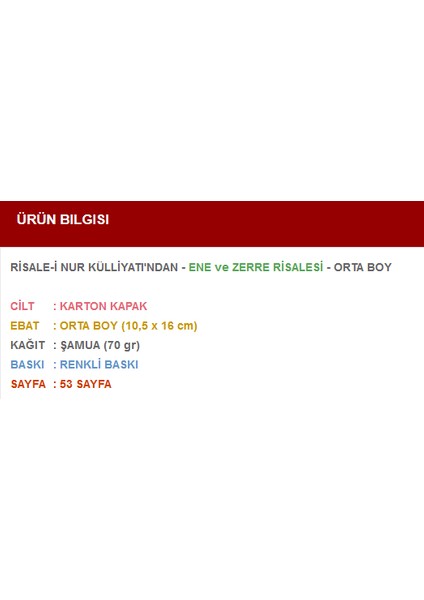 Ene Ve Zerre Risalesi (Orta Boy) fiyatları
