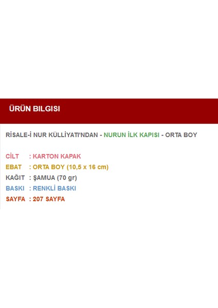 Nurun İlk Kapısı (Orta Boy) fiyatları