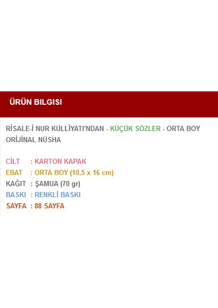 Küçük Sözler (Orta Boy) fiyatları