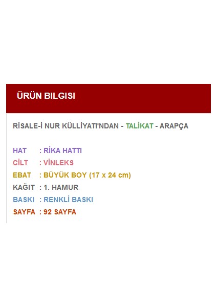 Talikat (Arapça) fiyatları
