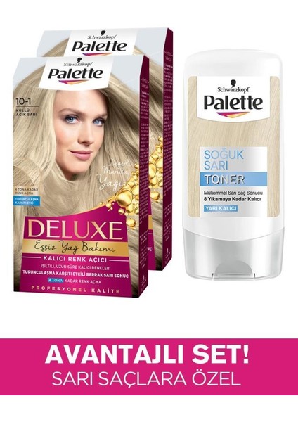 Deluxe Saç Boyası 10-1 Küllü Açık Sarı X 2 Adet + Soğuk Sarı Palette Toner