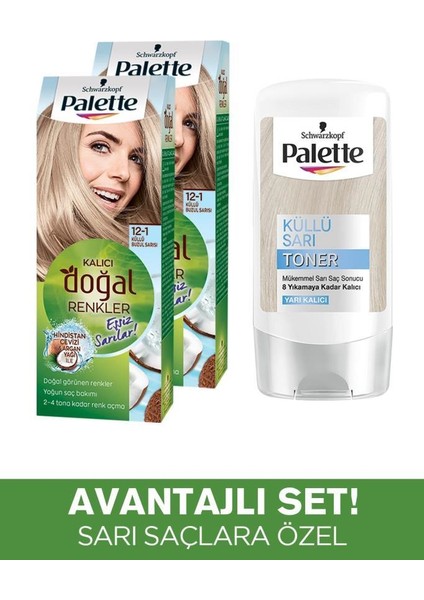 Kalıcı Doğal Renkle 12-1 Küllü Buzul Sarısı X 2 Adet + Küllü Sarı Palette Toner