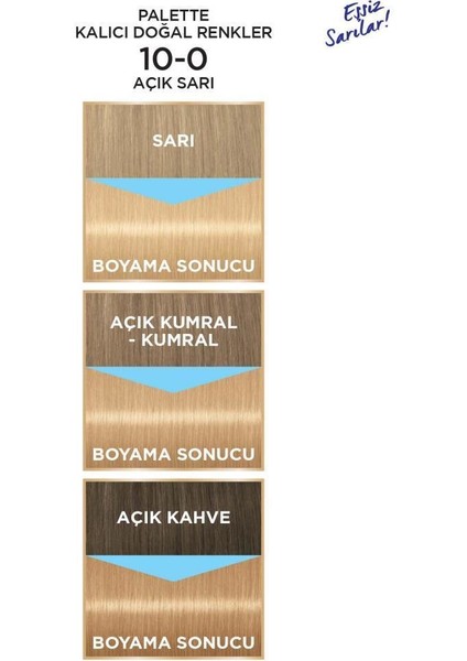 Kalıcı Doğal Renkler Saç Boyası 10-0 Açık Sarı X 2 Adet + Soğuk Sarı Palette Toner