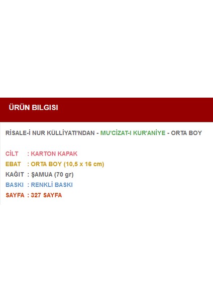 Mu'cizat-I Kur'aniye Risalesi (Orta Boy) fiyatları