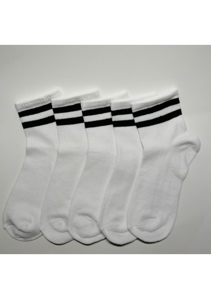 Altıgen Socks 5 Çift Beyaz Tenis Kolej Çorabı