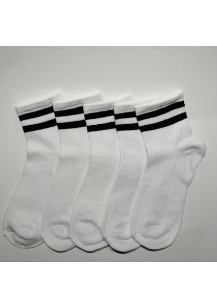 Altıgen Socks 5 Çift Beyaz Tenis Kolej Çorabı