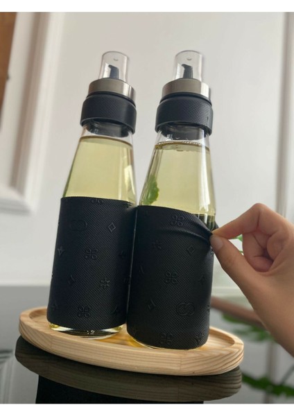 Deri Kılıflı Damlatmaz Kapaklı 2'li Cam Yağlık - 750 ml
