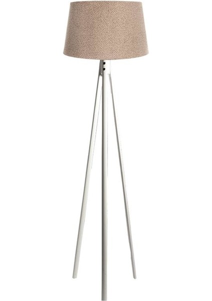 Oval 3 Ayak Tripod Lambader Abajur Köşe Lambası Ahşap Beyaz