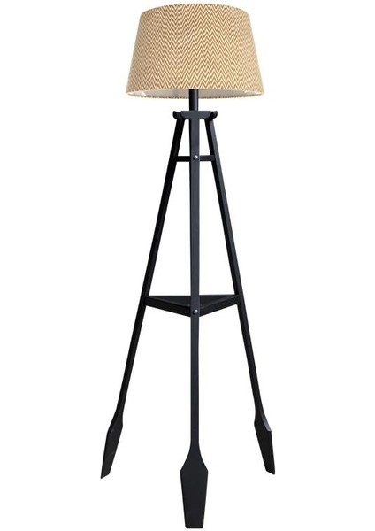 Remi 3 Ayaklı Tripod Lambader Siyah Ahşap Köşe Lambası Abajur Avize Aydınlatma Ahşap Siyah Ağaç Country Dekor Lamba Aplik Masif Doğal