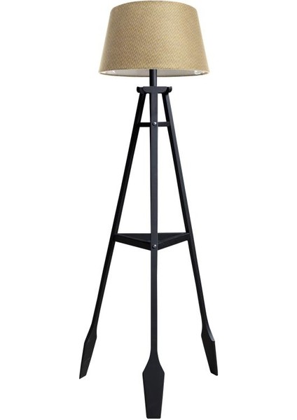 Remi 3 Ayaklı Tripod Lambader Siyah Ahşap Köşe Lambası Abajur Avize Aydınlatma Ahşap Siyah Ağaç Country Dekor Lamba Aplik Masif Doğal