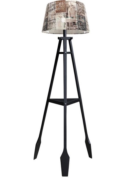Remi 3 Ayaklı Tripod Lambader Siyah Ahşap Köşe Lambası Abajur Avize Aydınlatma Ahşap Siyah Ağaç Country Dekor Lamba Aplik Masif Doğal