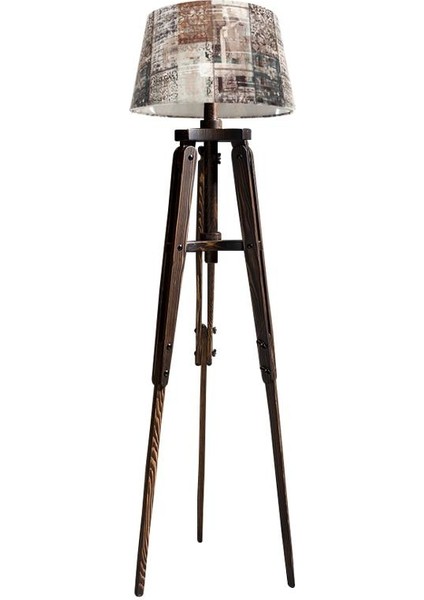 Piega Tripod Lambader Abajur Avize Aydınlatma Ahşap Ceviz Ağaç Country Dekor Lamba Aplik Masif Doğal