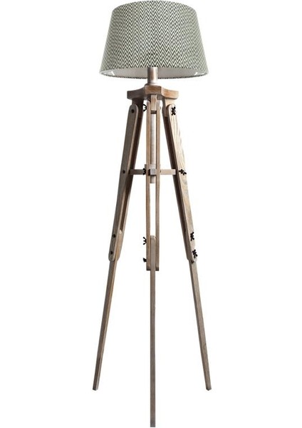 Piega Tripod Lambader Abajur Köşe Lambası Aydınlatma Ahşap Fosil Eskitme Ağaç Country Masif Doğal