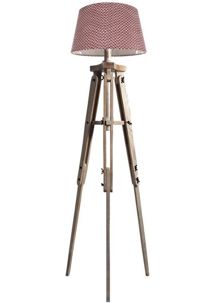 Piega Tripod Lambader Abajur Köşe Lambası Aydınlatma Ahşap Fosil Eskitme Ağaç Country Masif Doğal