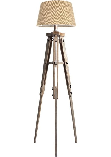 Piega Tripod Lambader Abajur Köşe Lambası Aydınlatma Ahşap Fosil Eskitme Ağaç Country Masif Doğal