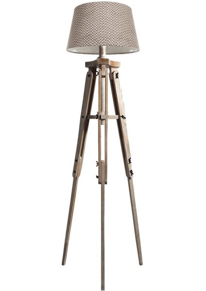 Piega Tripod Lambader Abajur Köşe Lambası Aydınlatma Ahşap Fosil Eskitme Ağaç Country Masif Doğal