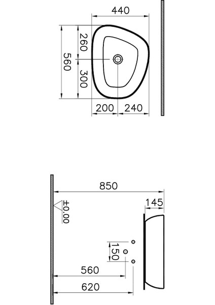Outline 5991B450-0016 Asimetrik Lavabo, 56 Cm, Mat Vizon