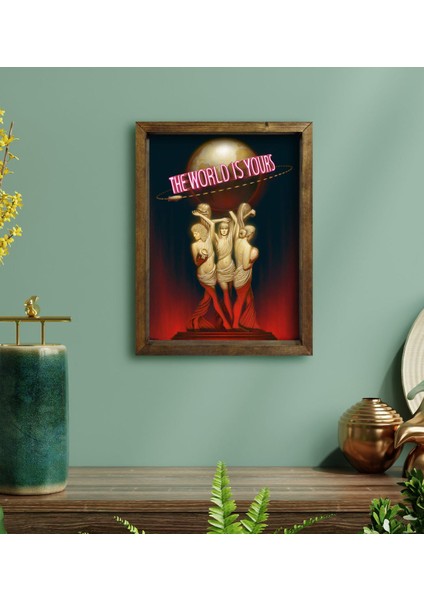 Gift The World Is Yours Tasarımlı Doğal Masif Ahşap Çerçeveli Tablo 45X65CM-1 fiyatları
