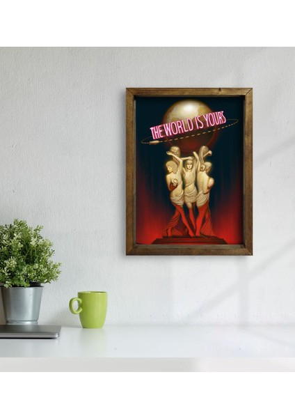 Gift The World Is Yours Tasarımlı Doğal Masif Ahşap Çerçeveli Tablo 45X65CM-1 modelleri