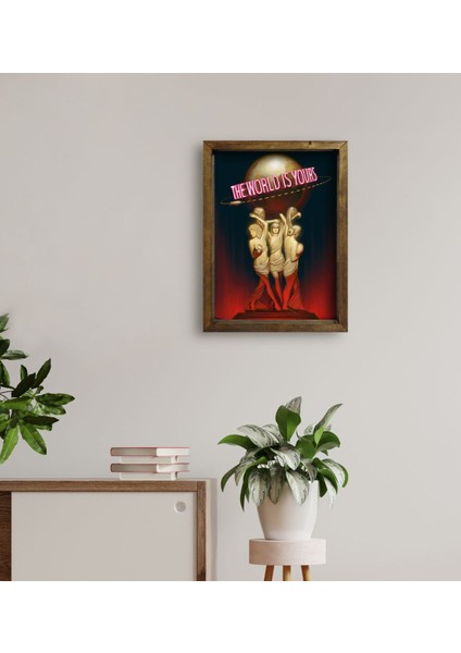 Gift The World Is Yours Tasarımlı Doğal Masif Ahşap Çerçeveli Tablo 45X65CM-1 fırsatları