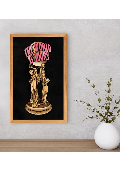 Gift The World Is Yours Tasarımlı Dekoratif Retro Ahşap Tablo-2