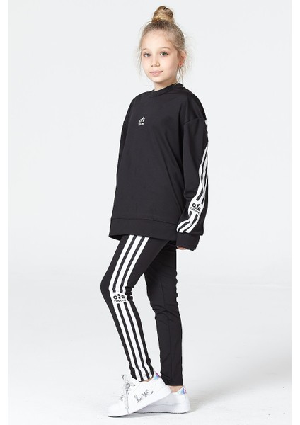 Kız Çocuk Tayt-Sweat Takımı Salaş Yırtmaçlı Şerit Detaylı fiyatları