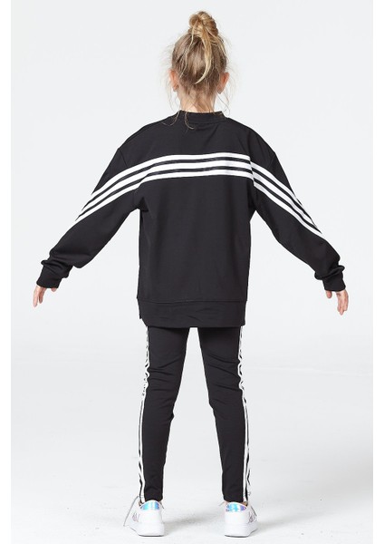 Kız Çocuk Tayt-Sweat Takımı Salaş Yırtmaçlı Şerit Detaylı modelleri