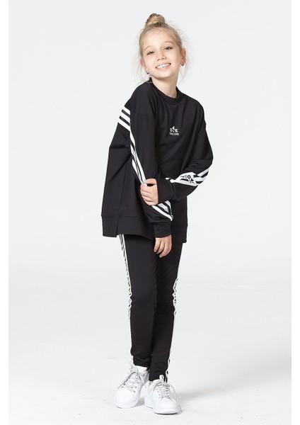 Kız Çocuk Tayt-Sweat Takımı Salaş Yırtmaçlı Şerit Detaylı fırsatları