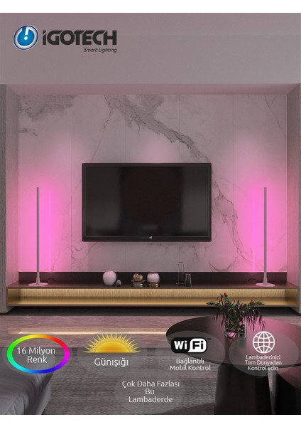 Igotech Akıllı Wifi Led Lambader - Gün Işığı Ve Rgb-Gümüş Gri 100cm 1 Adet