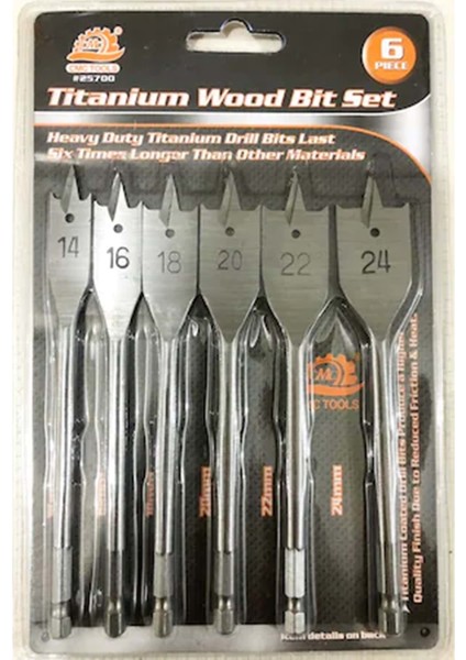 6 Parça Yaprak Ahşap Delici Matkap Ucu 14-16-18-20-22-24 Cmc Tools