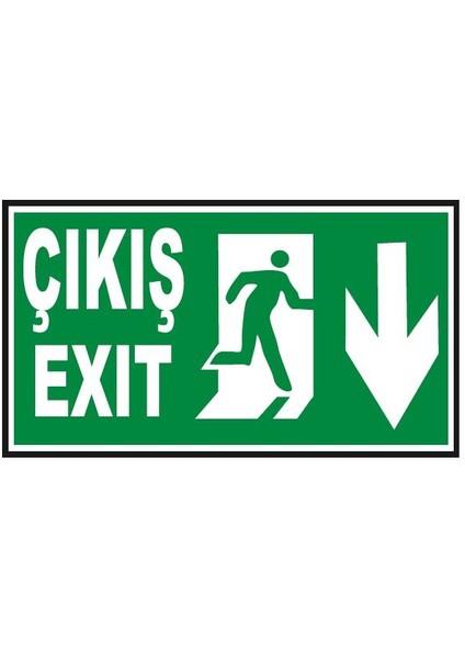 Fosforlu Acil Çıkış -Exit Levhası  - Fotolümenli - Aşağı Yön