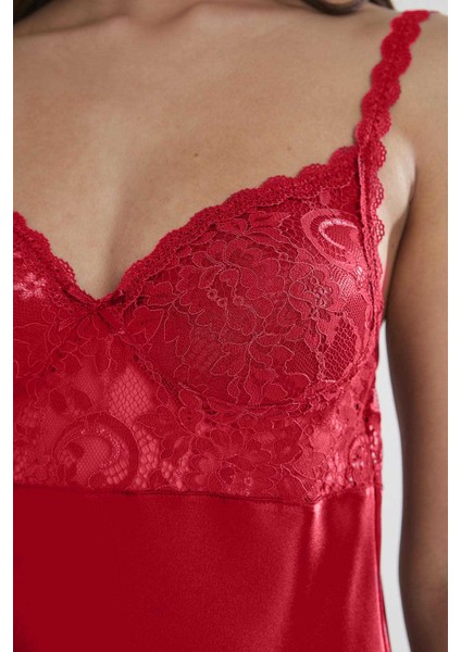 2'li 4090 Kırmızı Bayan Saten Gecelik Sabahlık Takımı modelleri