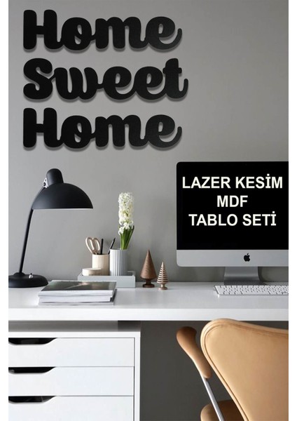 Duvar Dekoru Home Sweet Home Temalı Lazer Kesim Mdf Tablo Seti 3 Parça