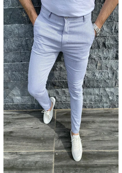 Zoom 108 Desenli Slim Fit Likralı Keten Pantolon