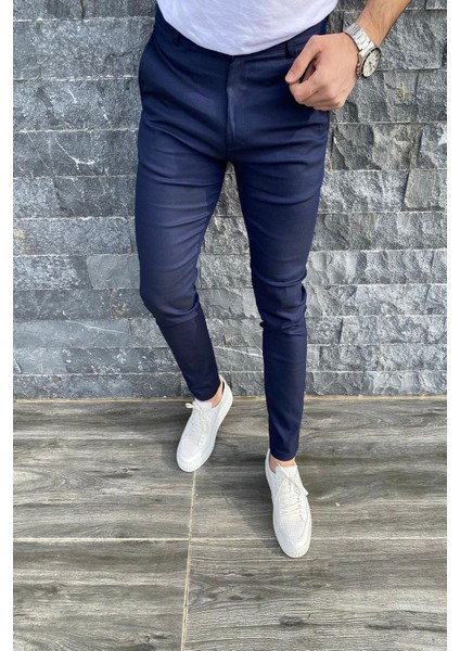 Zoom 108 Desenli Slim Fit Likralı Keten Pantolon