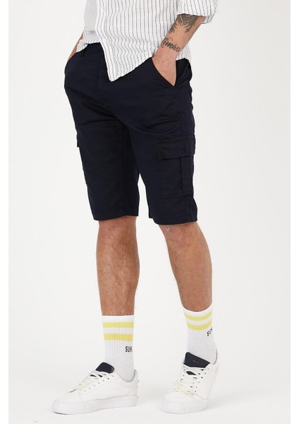 Erkek Lacivert Kargo Kapri Slim Fit Cepli Şort fiyatları