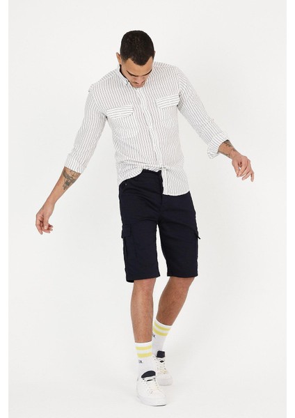 Erkek Lacivert Kargo Kapri Slim Fit Cepli Şort modelleri