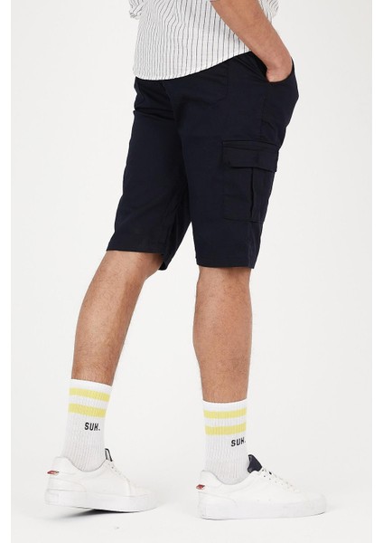 Erkek Lacivert Kargo Kapri Slim Fit Cepli Şort fırsatları