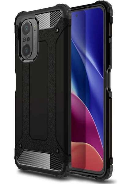 Case 4U Xiaomi Mi 11i Kılıf Kamera Korumalı Military Armor Çift Katmanlı Crash Silikon Kılıf Siyah