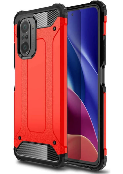 Case 4U Xiaomi Mi 11i Kılıf Kamera Korumalı Military Armor Çift Katmanlı Crash Silikon Kılıf Kırmızı