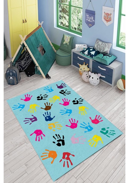 Sevimli Kedi Desenli Mor Oval Halı Makinada Yıkanabilir Kaymaz DotTaban CP822