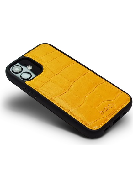 Apple iPhone 12 Mini Croco Dokulu Deri Kılıf Sarı