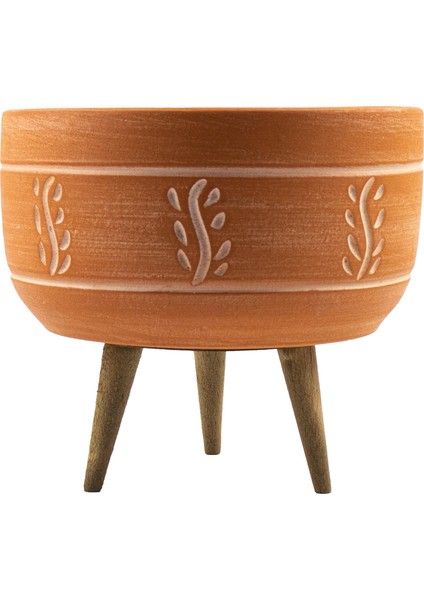Terakota Nakış Desenli Toprak Aranjman ve Bonzai Saksı 3 Ayaklı