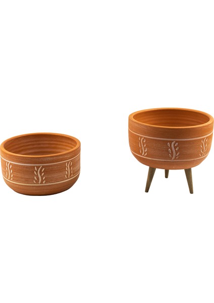 Terakota Nakış Desenli Toprak Aranjman ve Bonzai Saksı Ayaksız ve 3 Ayaklı İkili Set fiyatları