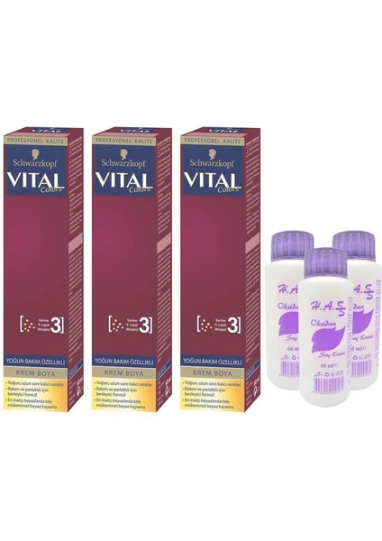 Oksidan 60 Ml.+Schwarzkopf Vital Colors Saç Boyası Karamel Kumral-7-56 (3'er Adet)