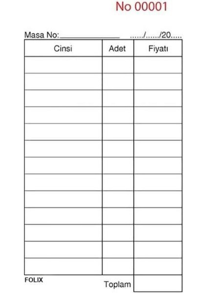 Adisyon Fişi 2 Nüsha Otokopili 50 Yaprak Tekli fiyatları