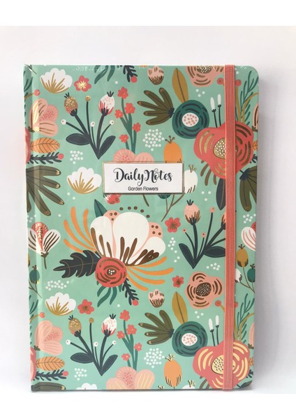 A5 Garden Flowers Sert Kapak Defter Yeşil